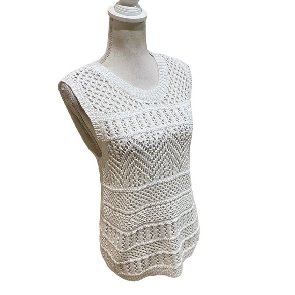 Talbots white cotton blend chunky loose knit sleeveless top/vest medium petite - Picture 3 of 9